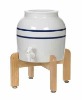 Ceramic Crock mini water dispenser tap wood stand