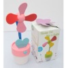 new design mini fan with flower pot shaped for summer/usb mini fan with lamp for novelty package