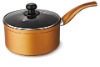 orange forged aluminum non-stick saucepan with glass lid